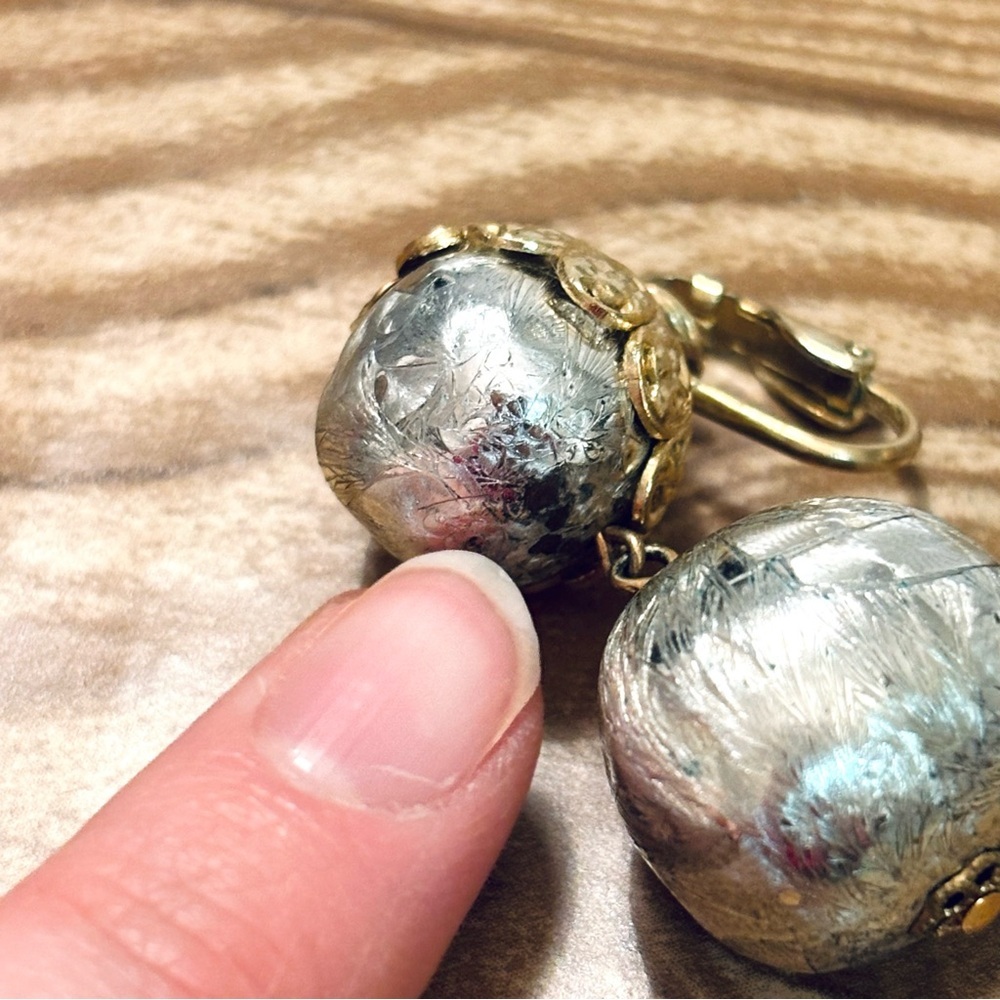 Vintage Silver and Gold Tone Ball Drop Clip-On Earrings - Picture 8 of 8